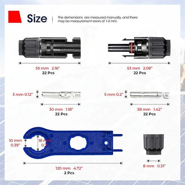 (10AWG) 44PCS Solar Connector with Spanners IP67 Waterproof Male/Female