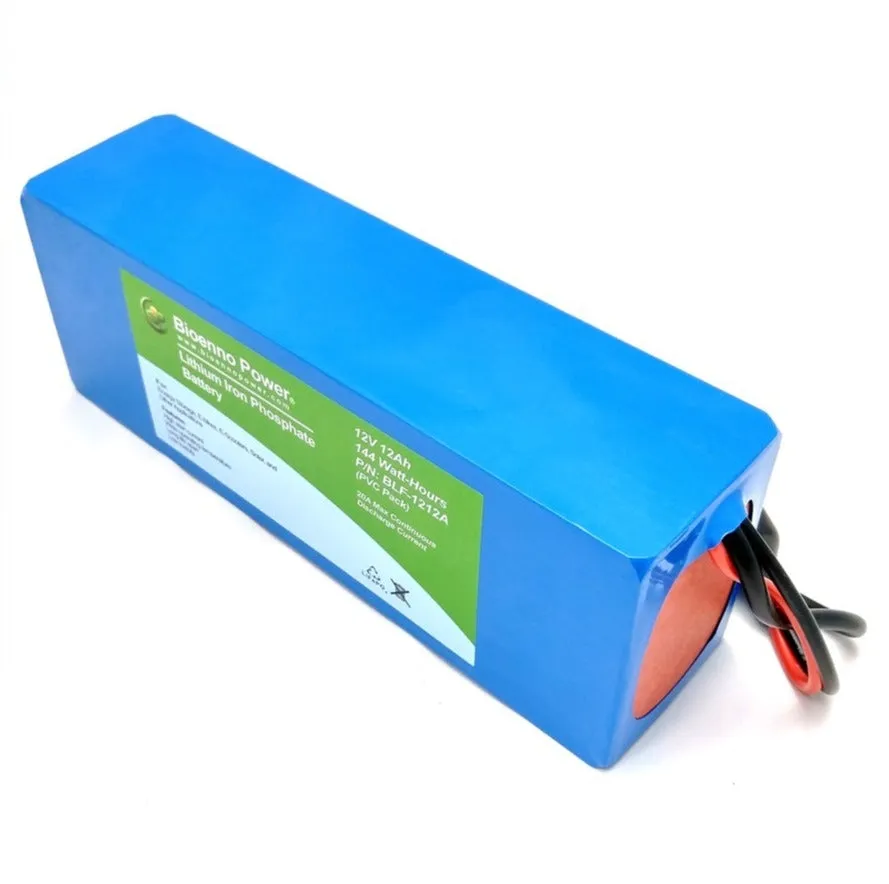 12V 12Ah LiFePO4 (LFP) Battery PVC | Bioenno Power