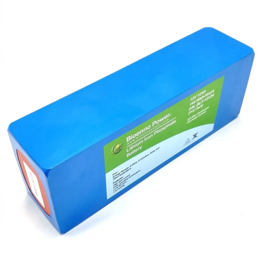 12V 12Ah LiFePO4 (LFP) Battery PVC | Bioenno Power