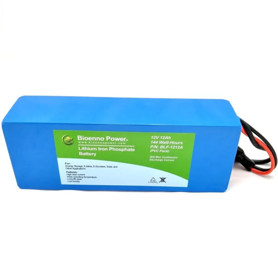 12V 12Ah LiFePO4 (LFP) Battery PVC | Bioenno Power