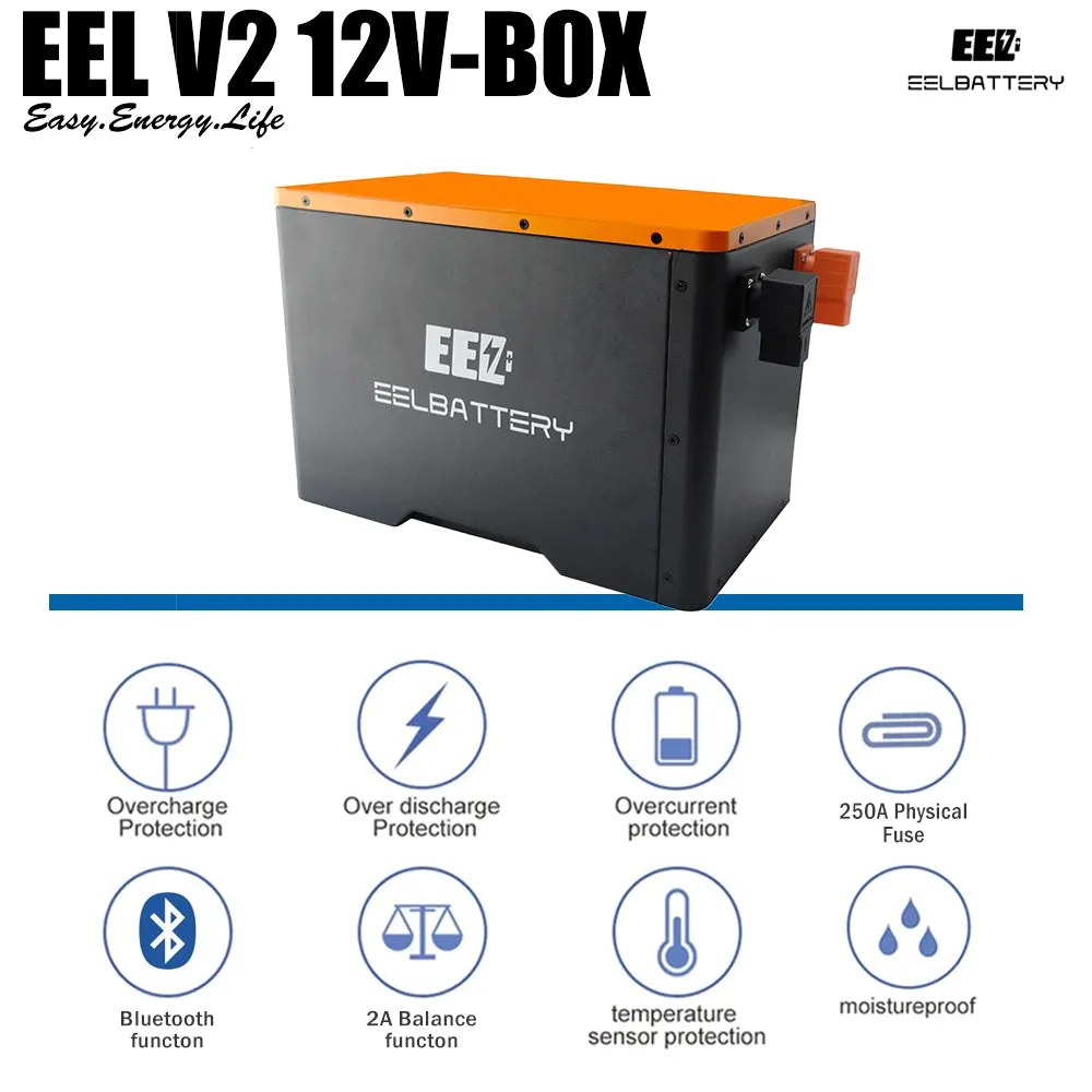 12V DIY Kit LiFePO4 Battery Box with JK 200A Active Balance BMS,250A Fuse for Solar Power EU Stock