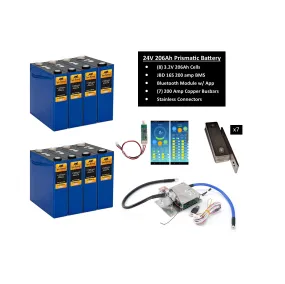 24V 206Ah Lithium Iron Phosphate (LiFePO4) Prismatic Battery with 200A BMS