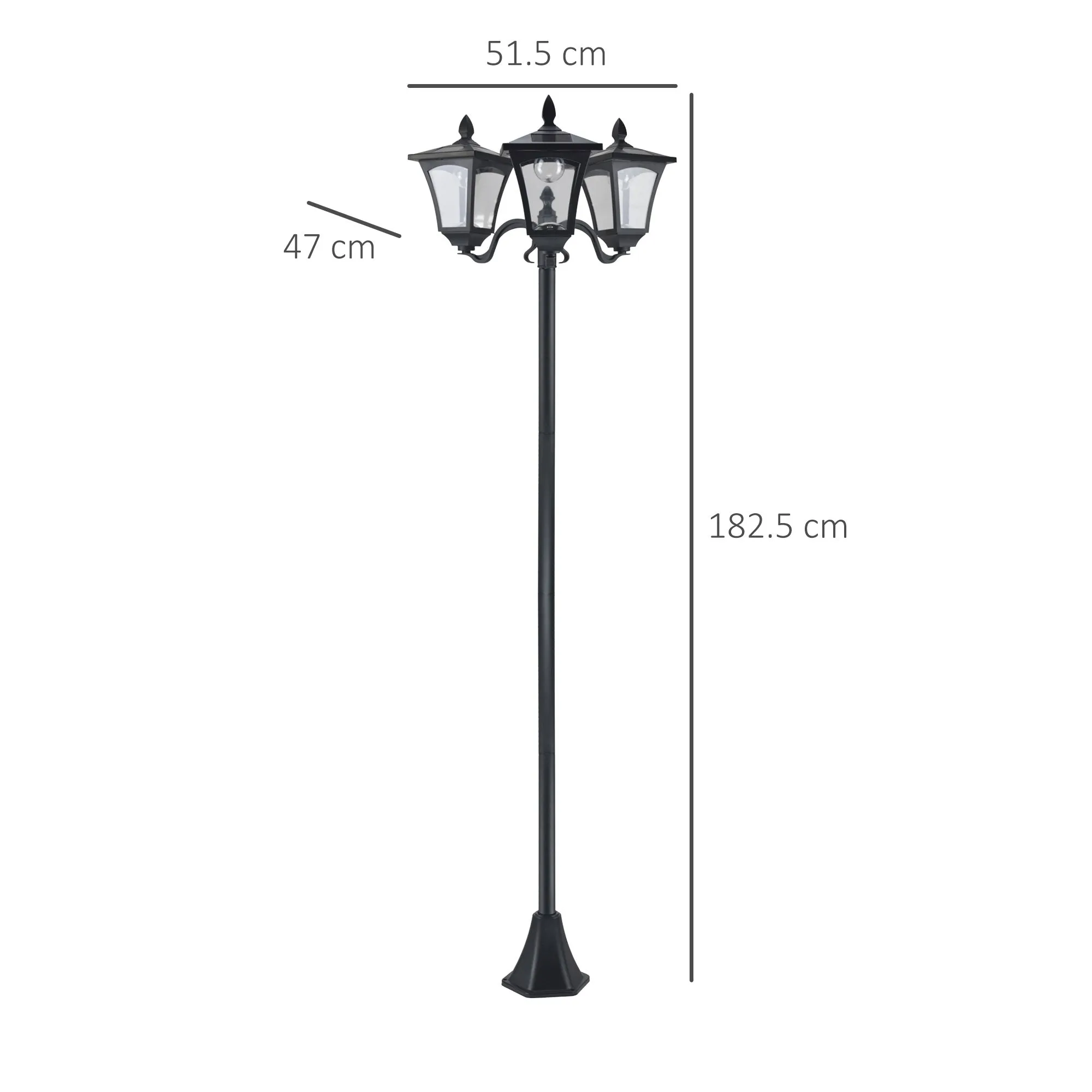 3-Solar Powered Lamp Post, IP44, 51.5Lx47Wx182.5H cm-Black