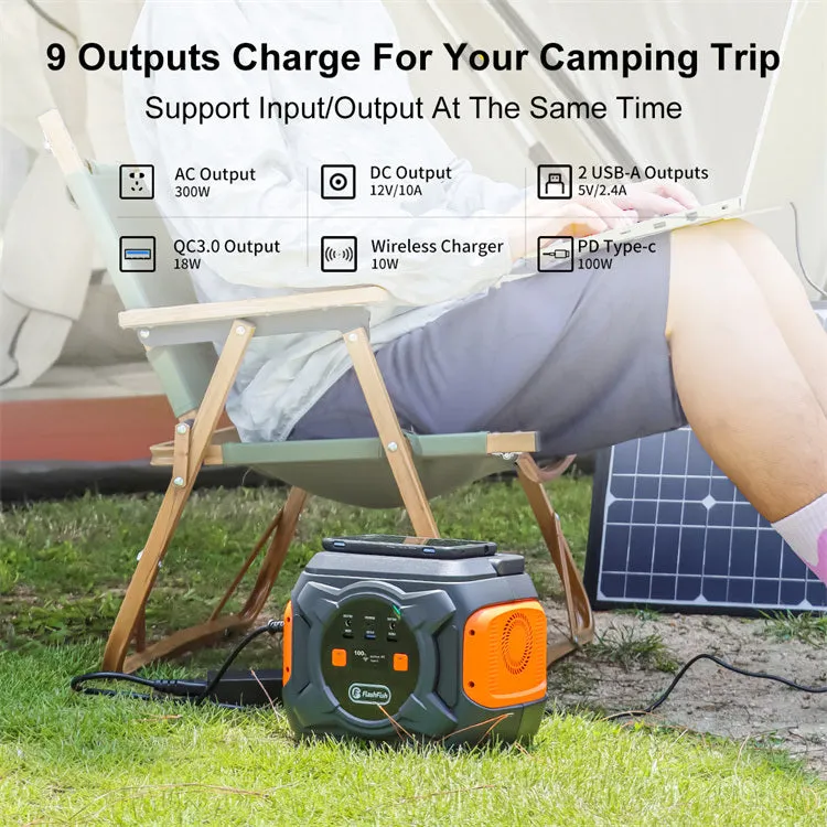 320W Portable Power Station, Flashfish 292Wh 80000mAh Solar Generator Backup Power With LASHFISH 18V/100W Foldable Solar Panel, Portable Solar Charger