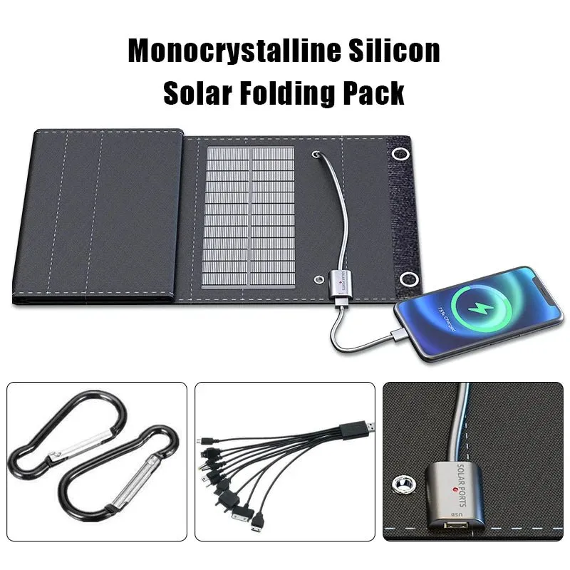 600W Foldable Solar Panel Phone Charger 5V Solar Panels Plate USB Solar Panels Power Bank for Cell Phone Camping Emergency