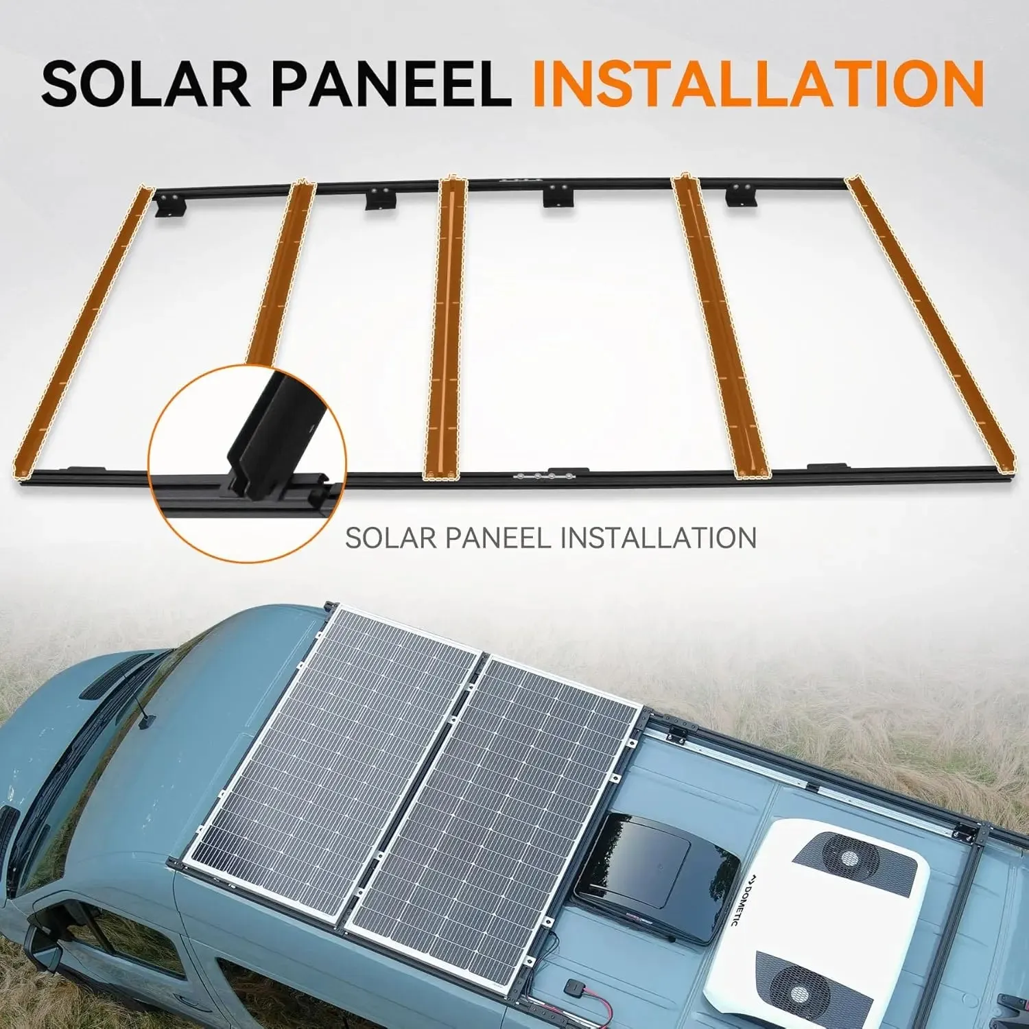 Aluminum Van Roof Rack Pro for Ford Transit 148" for Solar Panels Installation