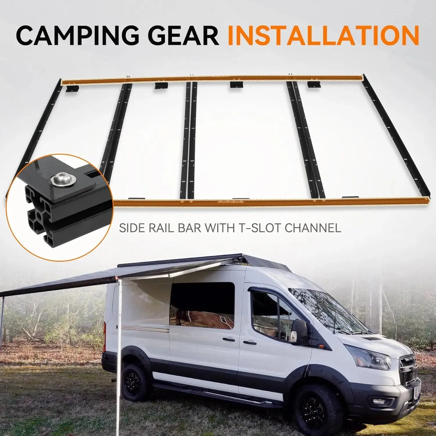 Aluminum Van Roof Rack Pro for Ford Transit 148" for Solar Panels Installation