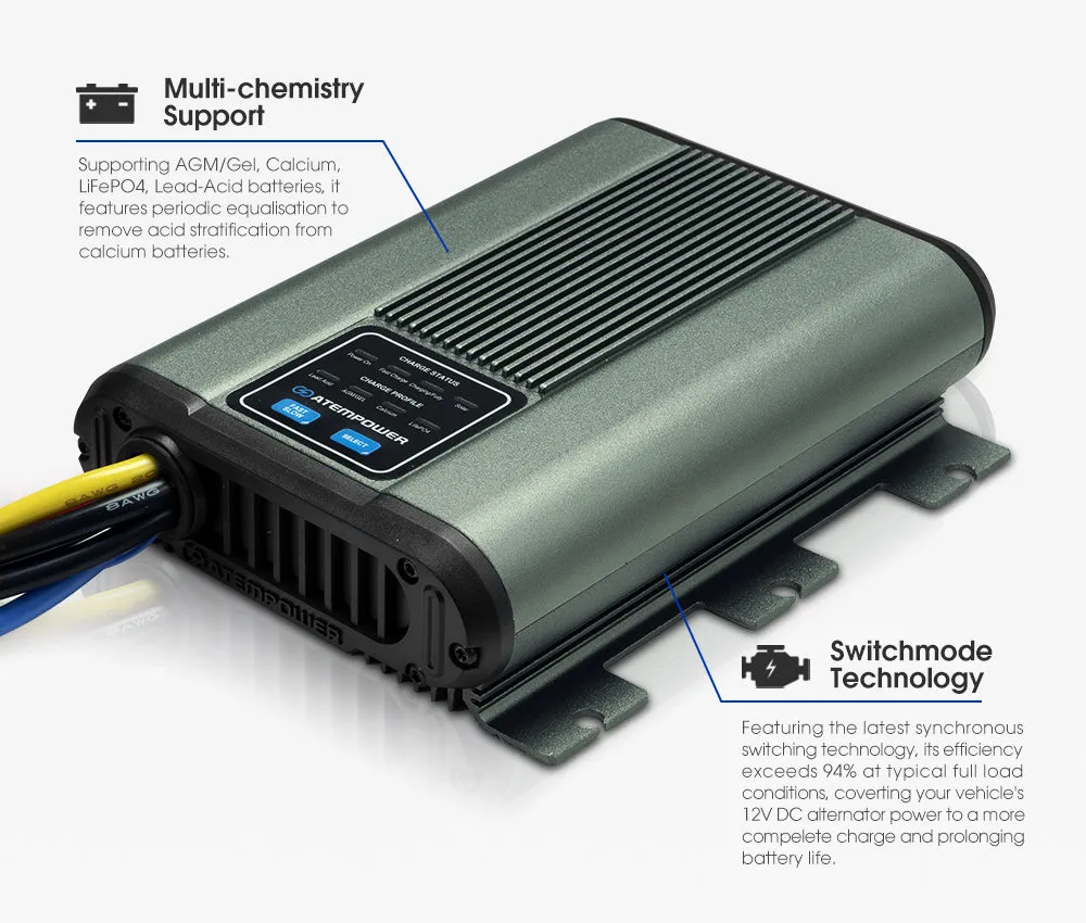 Atem Power 12V 135Ah AGM Deep Cycle Battery   12V 40A DC to DC Battery Charger   Battery Box