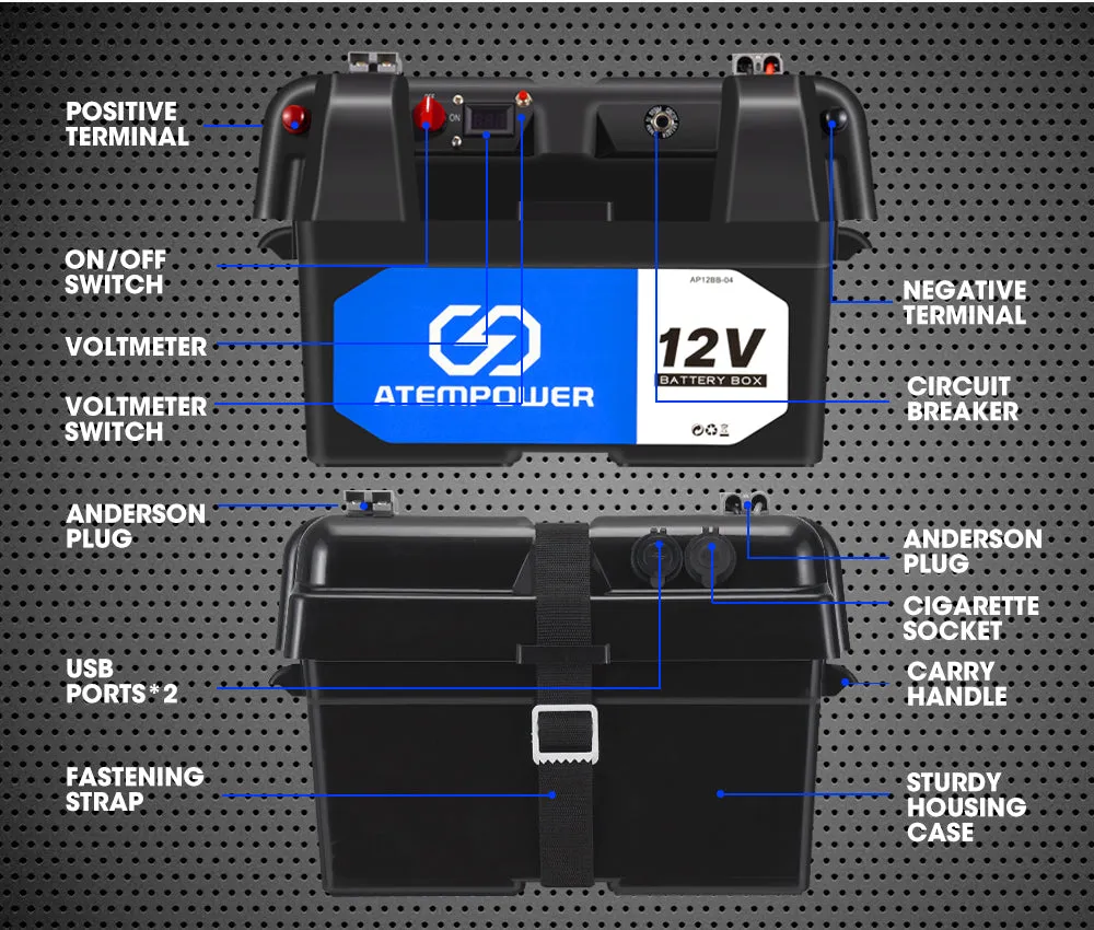 Atem Power 12V 135Ah AGM Deep Cycle Battery   12V 40A DC to DC Battery Charger   Battery Box