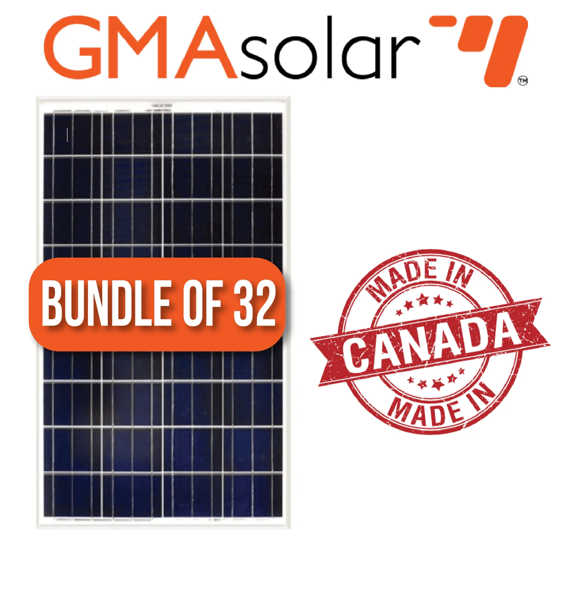 Bundle of 32 - 150 Watt Poly GMA Solar Panel