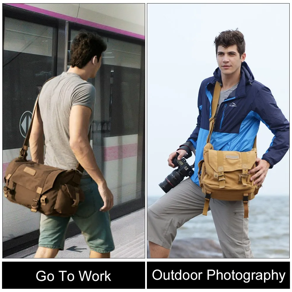 CADeN DSLR Camera Shoulder Bags Large Capacity Canvas Sling Bag for Nikon Canon Sony Lens Cable Tripod Outdoor Travel Organizer