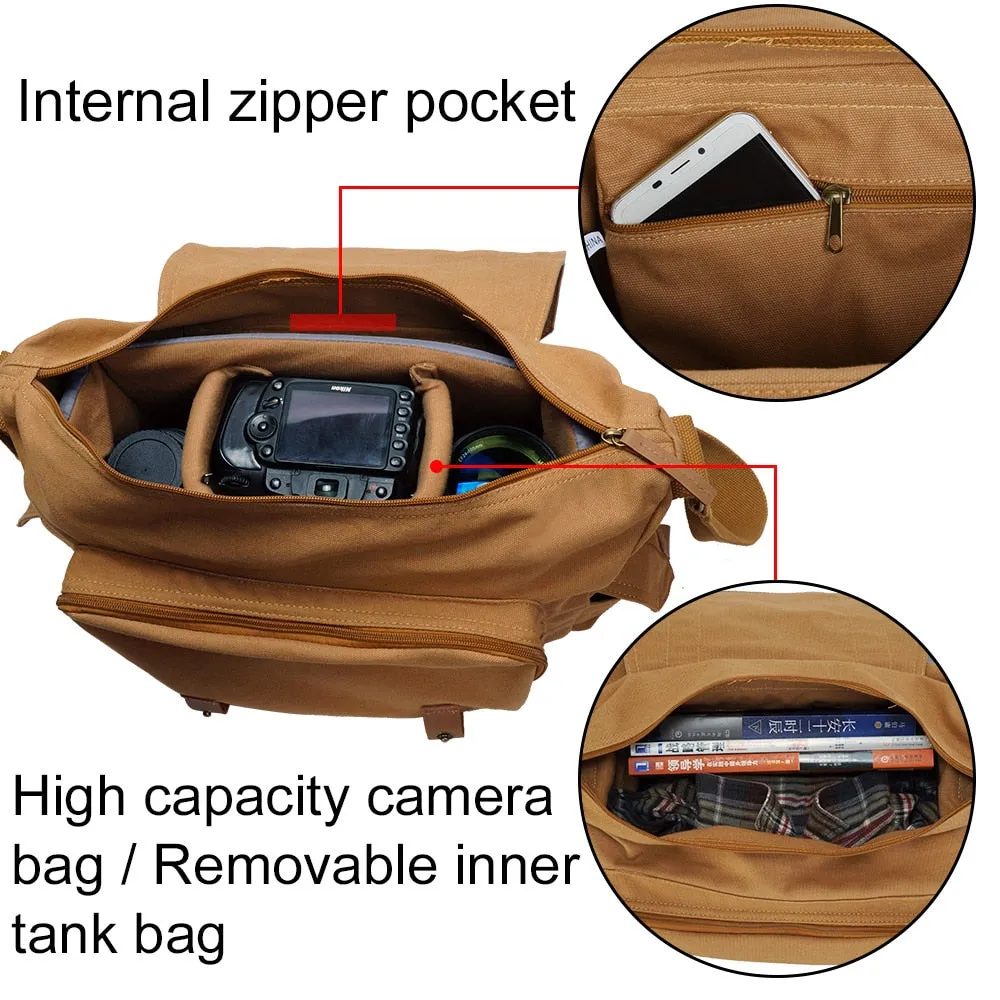 CADeN DSLR Camera Shoulder Bags Large Capacity Canvas Sling Bag for Nikon Canon Sony Lens Cable Tripod Outdoor Travel Organizer