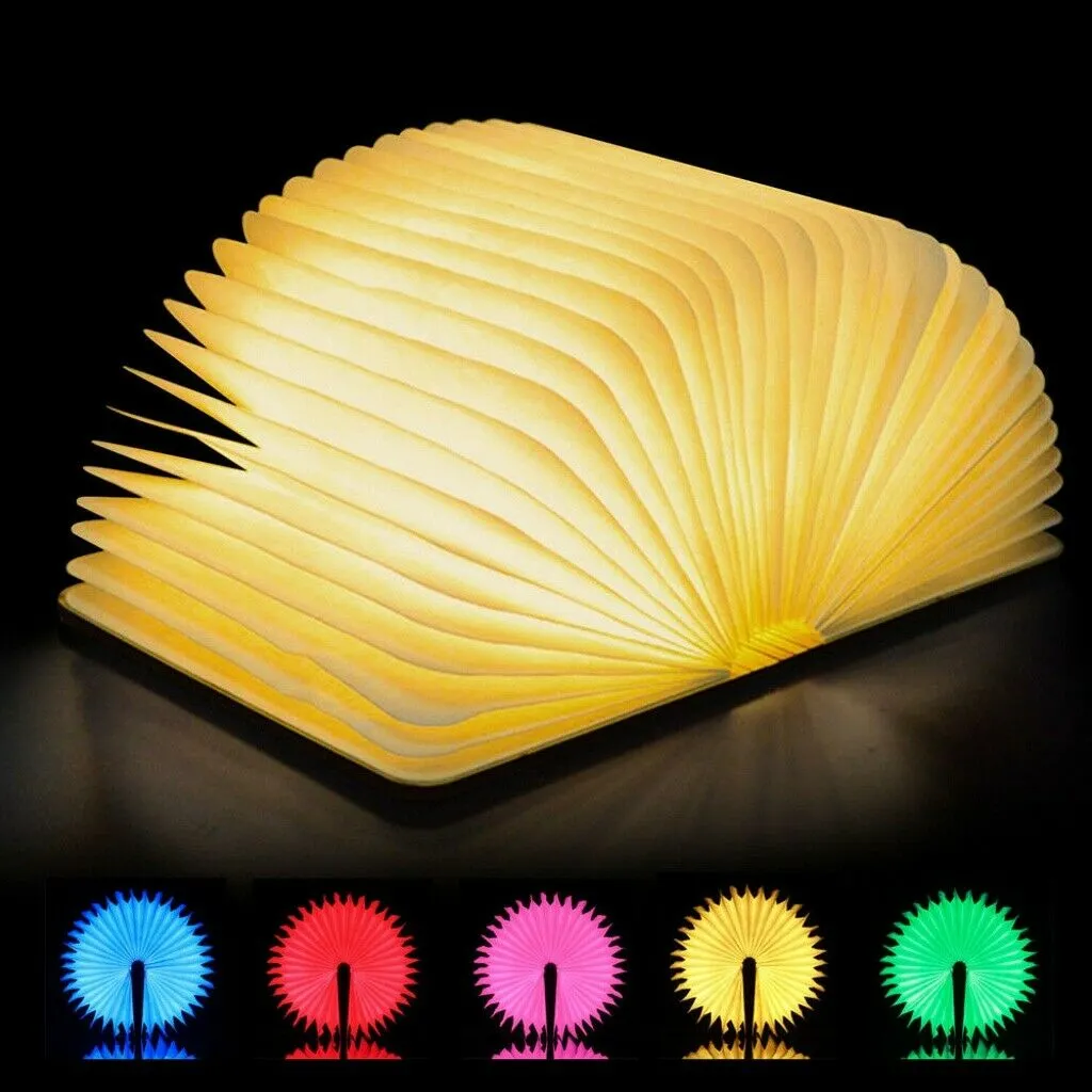 Colorful LED Night Light Magnetic Folding Book Lamp USB Rechargeable