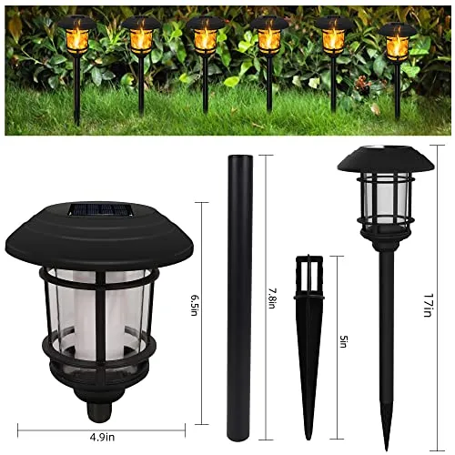 Dynaming 6 Pack Solar Flame Torch Lights Outdoor, Flickering Flame Garden Light, Solar Powered Auto On/Off Decorative Lights, Waterproof Landscape Lighting for Lawn Patio Yard Walkway Driveway