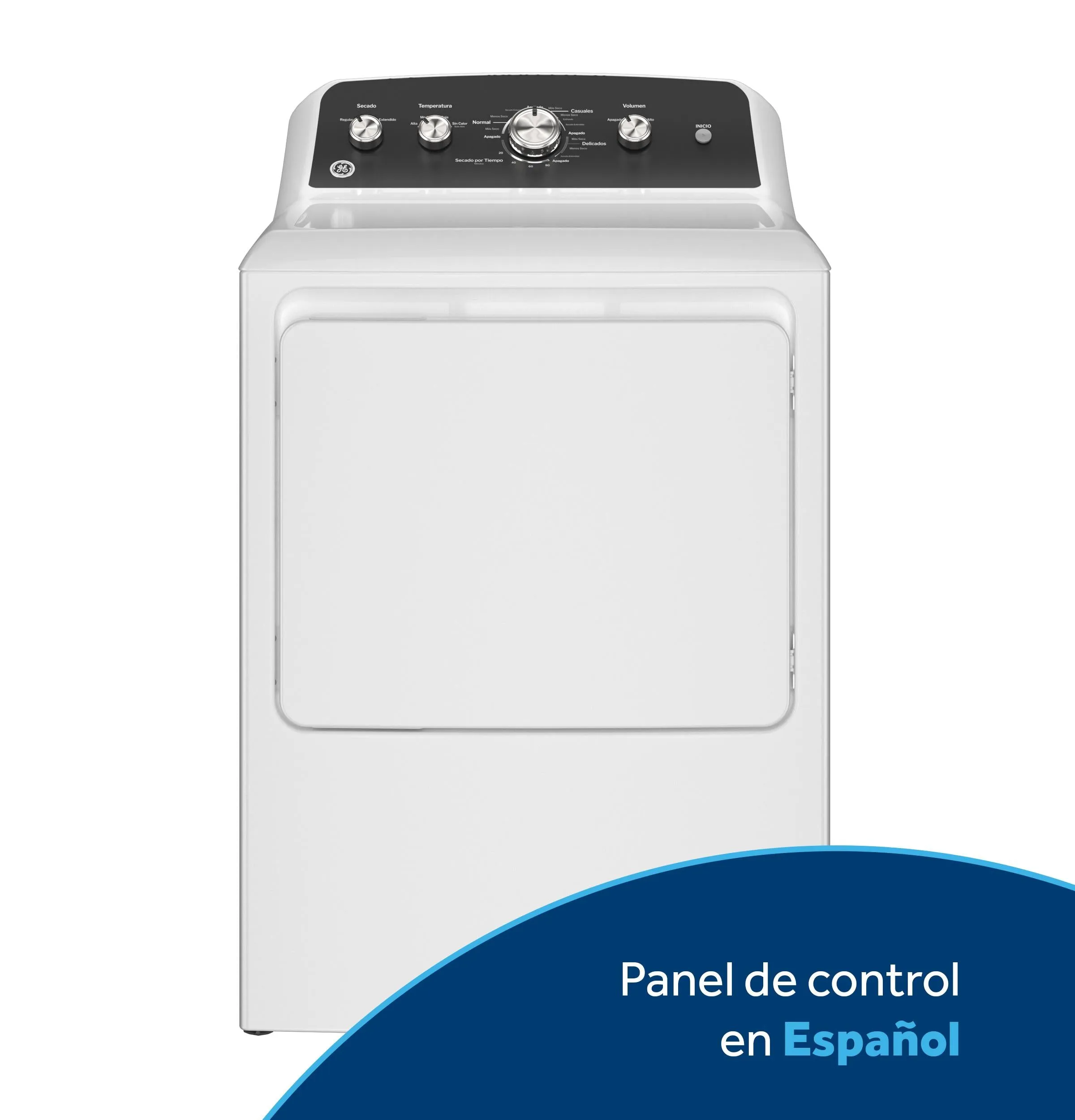 ETD48GASWWB GE® 7.2 cu. ft. Capacity Gas&#x00A0;Dryer&#x00A0;with&#x00A0;Spanish Panel and Up To 120 ft. Venting&#x200B;