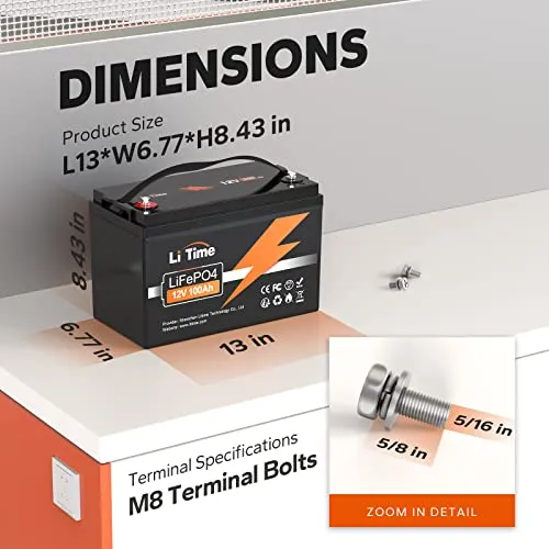 LiTime 12V 100Ah LiFePO4 Battery Built-in 100A BMS, Up to 15000 Cycles, Perfect for RV, Marine, Home Energy Storage