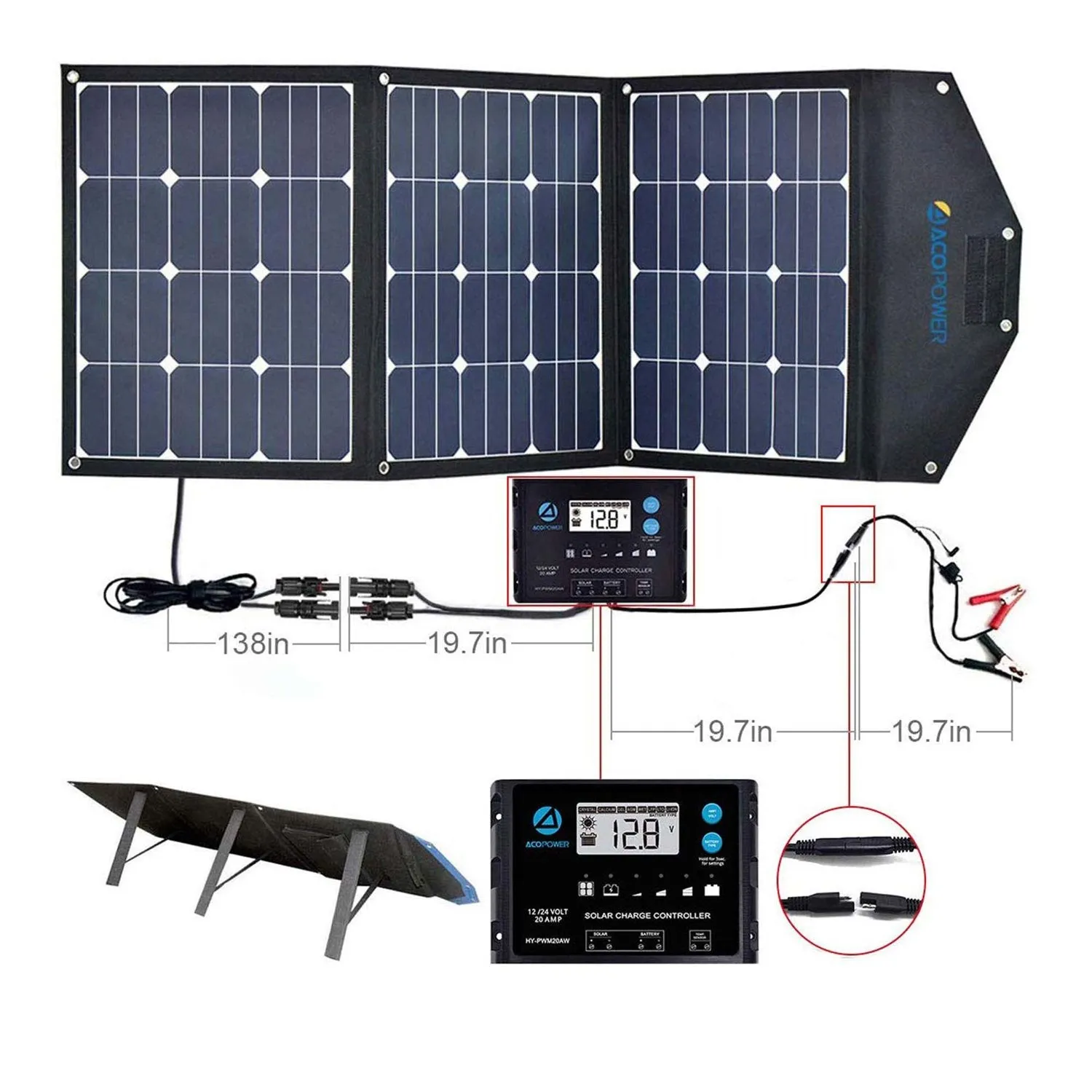 LTK 120W Foldable Solar Panel Kit With ProteusX 20A Charge Controller