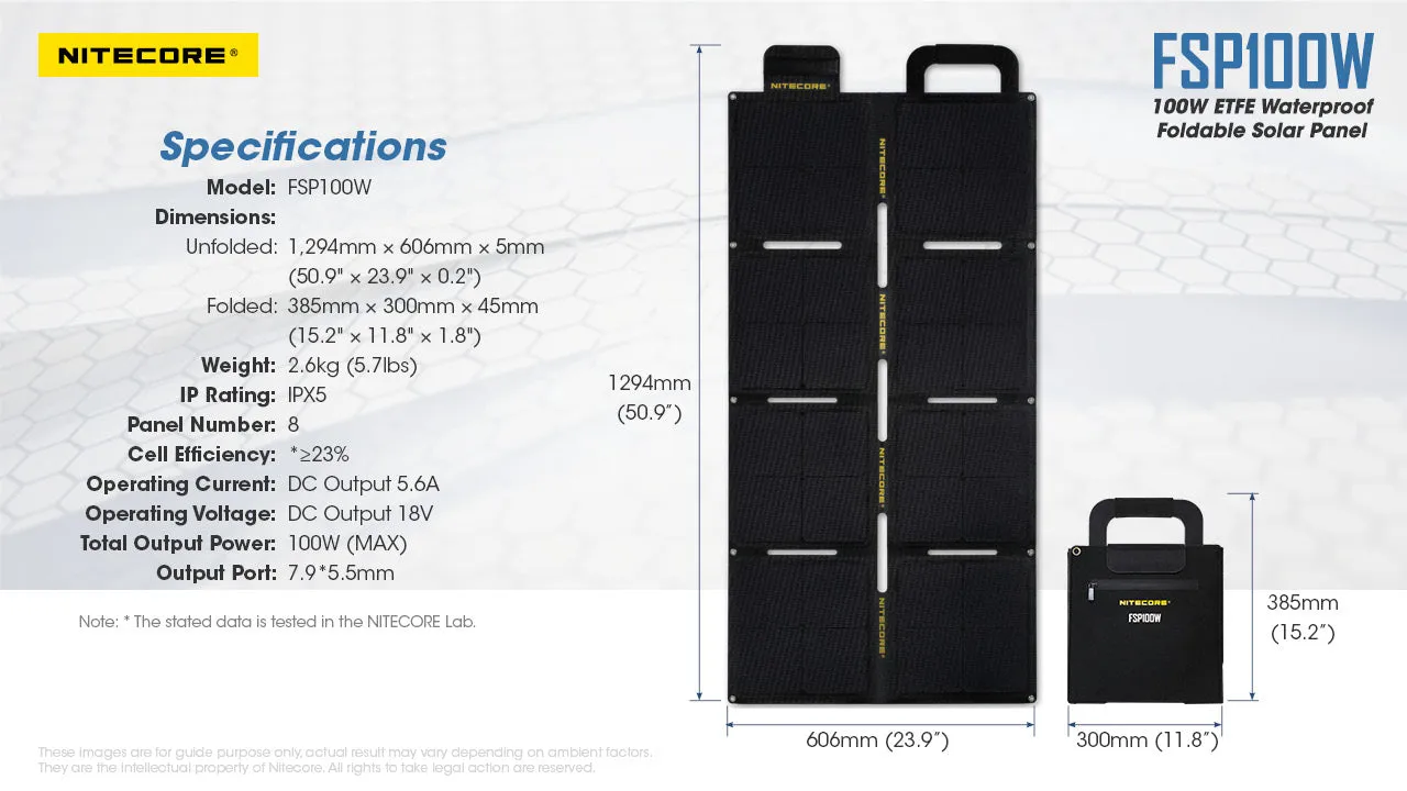 NITECORE WATERPROOF FOLDABLE SOLAR PANEL (FSP100W)