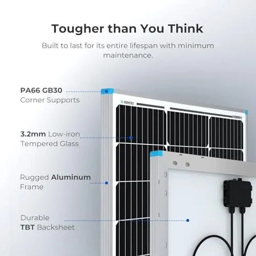 Renogy 2PCS Solar Panels 100 Watt 12 Volt, High-Efficiency Monocrystalline PV Module Power Charger for RV Marine Rooftop Farm Battery and Other Off-Grid Applications, 2-Pack 100W