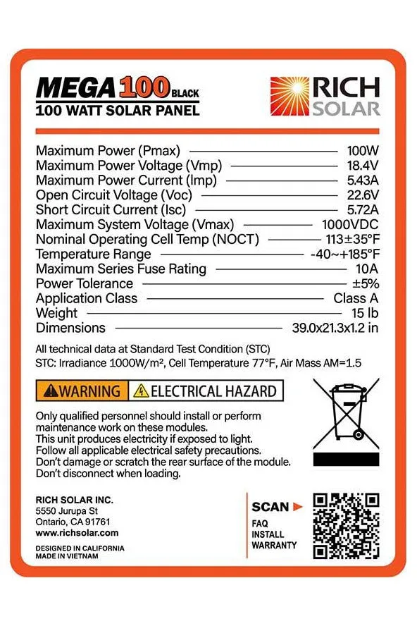 Rich Solar Mega 100 Watt Solar Panel Black