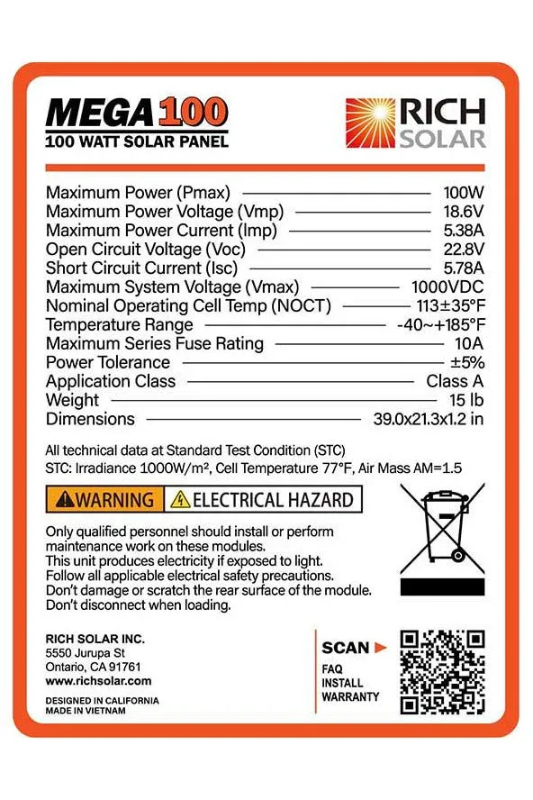 Rich Solar Mega 100 Watt Solar Panel