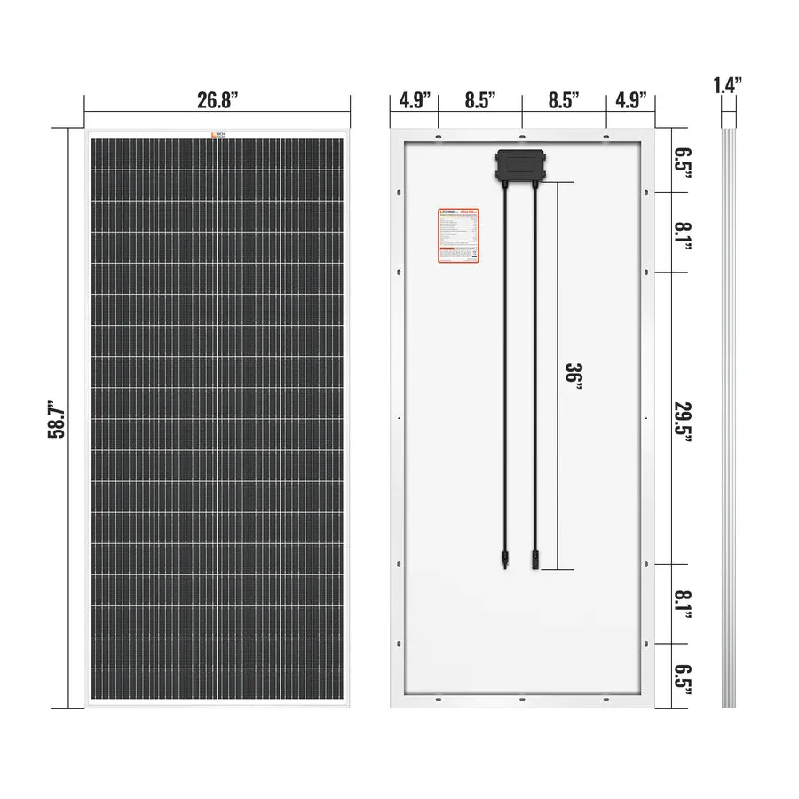 Rich Solar MEGA 200 MAX | 200 Watt 24 Volt Solar Panel | Premium 24V Off-Grid Solar Panel for RVs, Trailers, Cabins | 25-Year Output Warranty | UL Certified