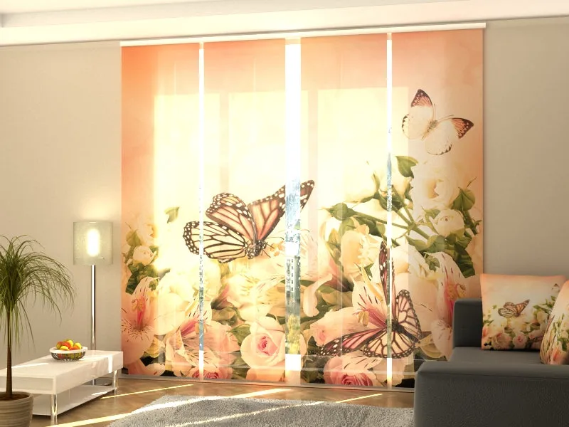 Set of 4 Panel Curtains Irises and Butterflies