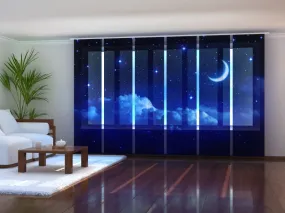 Set of 6 Panel Curtains Moon over the Clouds