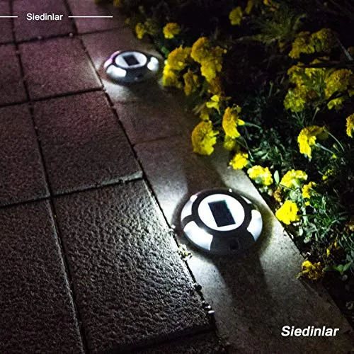 SIEDiNLAR Solar Deck Lights Driveway Dock LED Light Solar Powered Outdoor Waterproof Road Markers for Step Sidewalk Stair Garden Ground Pathway Yard 4 Pack (White)