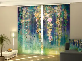 Sliding Panel Curtain Abstract Floral Watercolor Painting