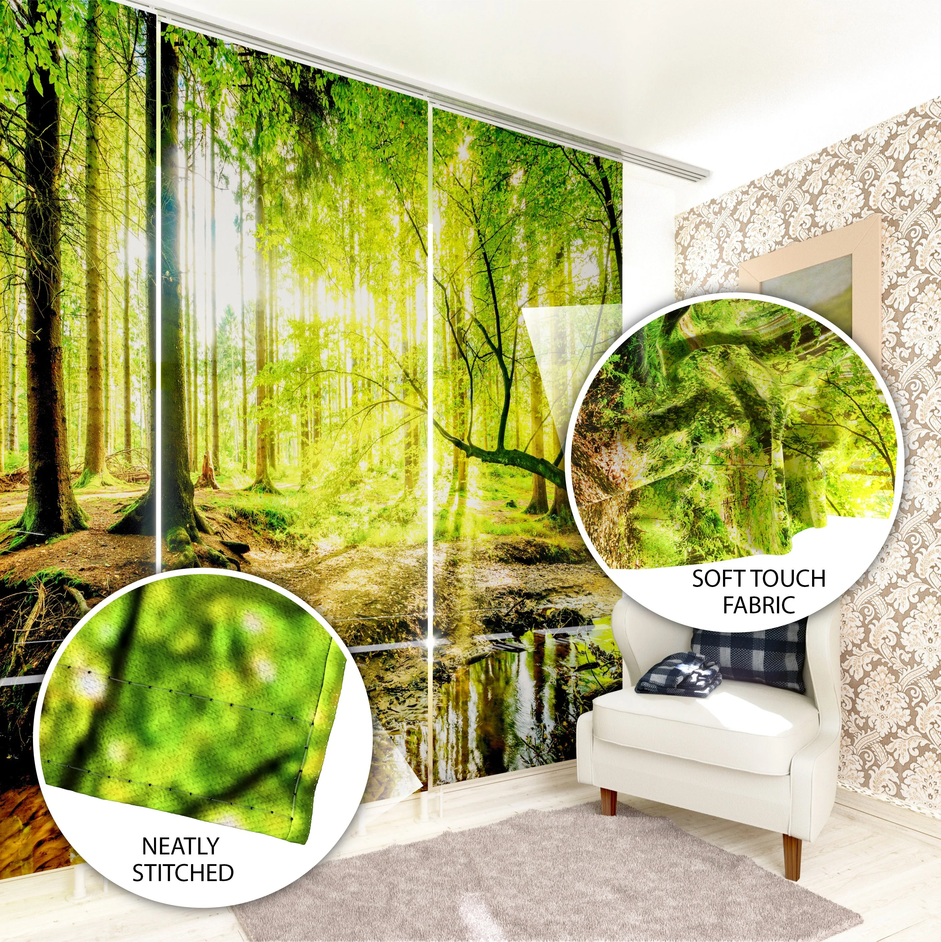 Sliding Panel Curtain Beautiful Green Illustration