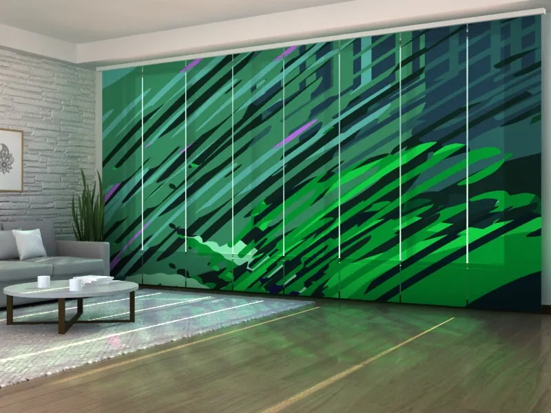 Sliding Panel Curtain Beautiful Green Illustration