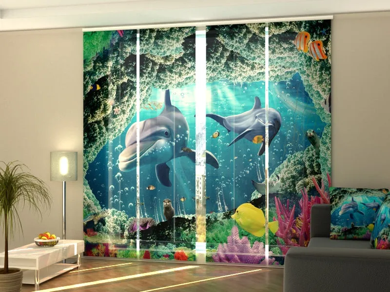 Sliding Panel Curtain Beautiful Sea with Dolphins