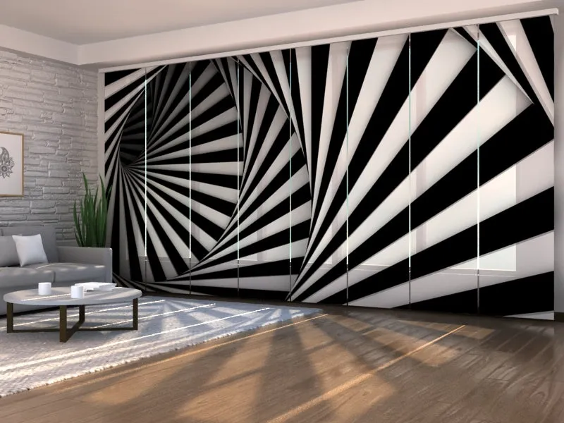 Sliding Panel Curtain Black and White Spiral