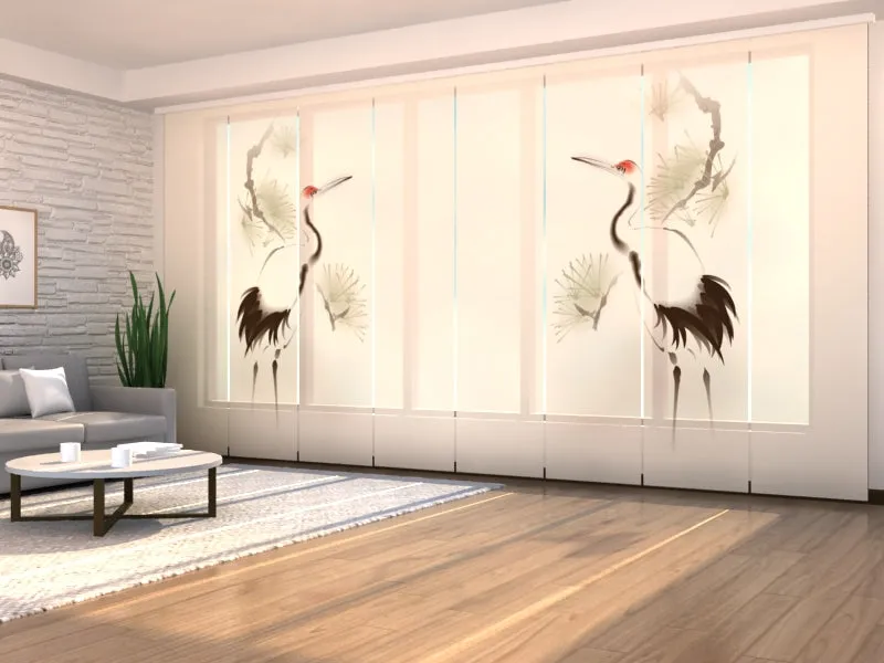 Sliding Panel Curtain Oriental Crane