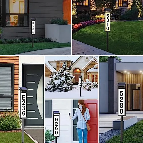 Solar Address Sign, House Numbers for Outside, Lighted Address Plaque Outdoor Waterproof, Illuminated LED Address Numbers for Yard Home