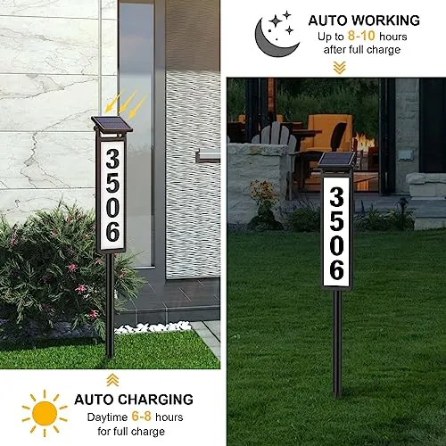 Solar Address Sign, House Numbers for Outside, Lighted Address Plaque Outdoor Waterproof, Illuminated LED Address Numbers for Yard Home