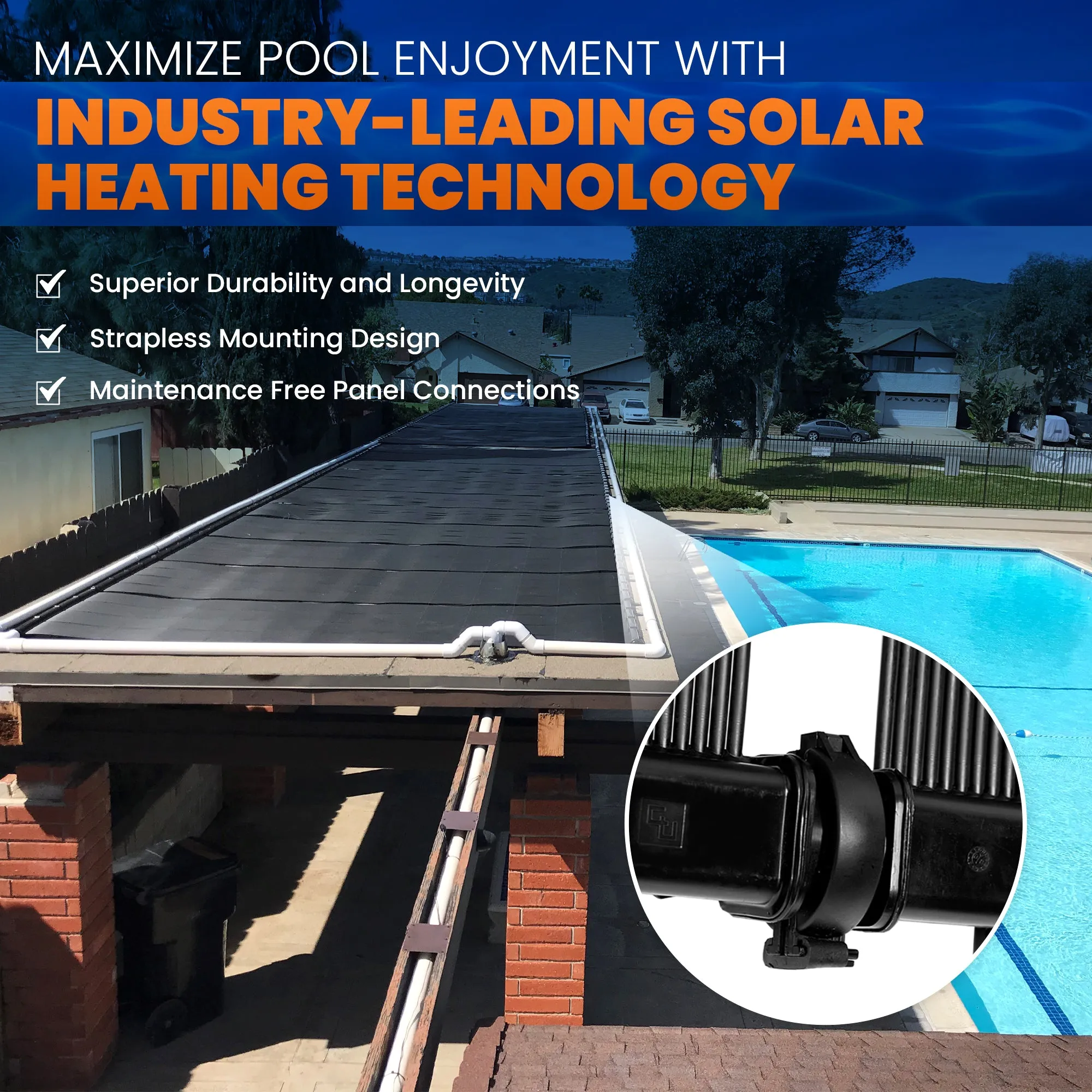 SwimJoy Industrial Grade Solar Pool Heater Panel - High-Wind Mounting Security - Maximum Freeze Resistance