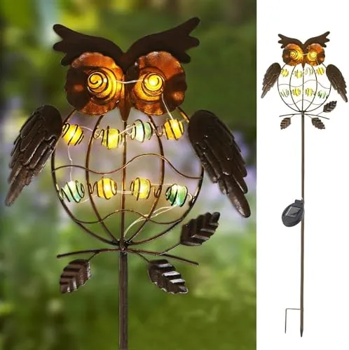 TAKE ME Owl Garden Solar Lights Outdoor, Solar Powered Stake Lights Great Gifts - Metal OWL LED Decorative Garden Lights for Walkway,Pathway,Yard,Lawn (Bronze)