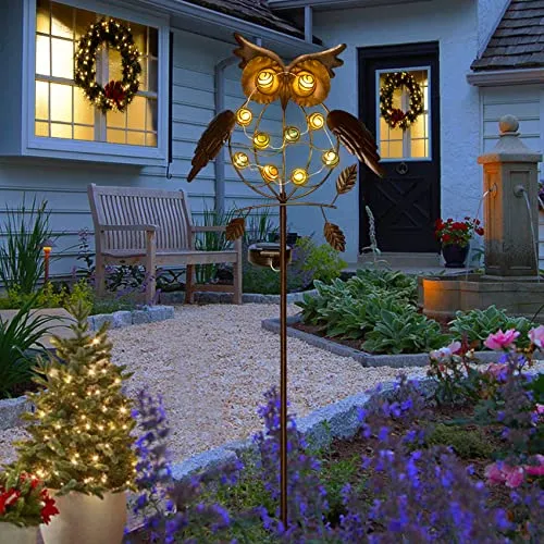 TAKE ME Owl Garden Solar Lights Outdoor, Solar Powered Stake Lights Great Gifts - Metal OWL LED Decorative Garden Lights for Walkway,Pathway,Yard,Lawn (Bronze)