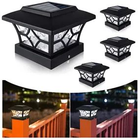 VOLISUN Solar Post Cap Lights 4x4/6x6,Outdoor Fence Post Cap Lights,Vinyl Fence Post Solar Lights White/Black Wooden Solar Powered Deck Post Lights for Dock Waterproof 2 Color Modes 4Pack