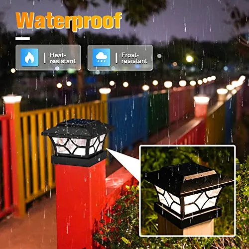 VOLISUN Solar Post Cap Lights 4x4/6x6,Outdoor Fence Post Cap Lights,Vinyl Fence Post Solar Lights White/Black Wooden Solar Powered Deck Post Lights for Dock Waterproof 2 Color Modes 4Pack