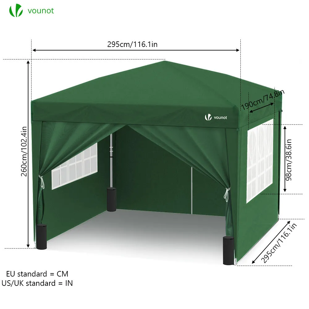 VOUNOT 3m x 3m Pop Up Gazebo with Sides & 4 Weight Bags & Carry Bag, Green