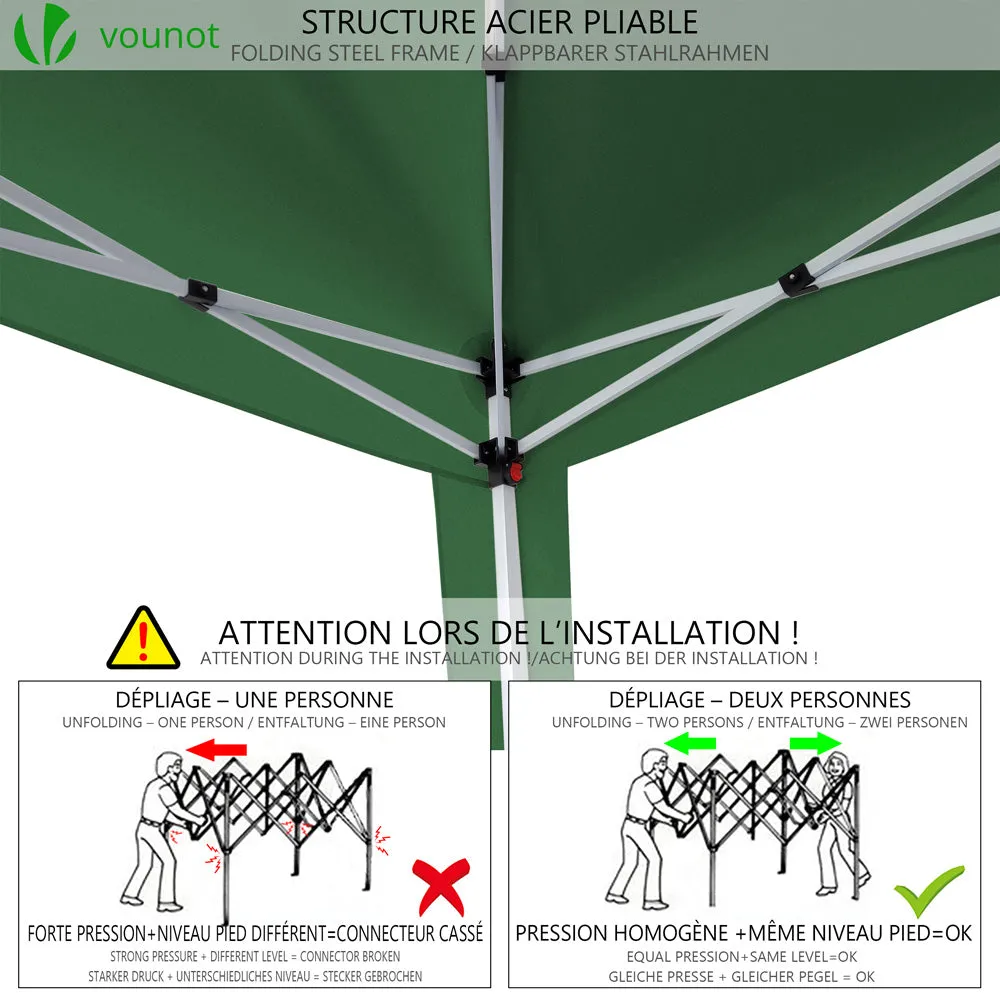 VOUNOT 3m x 3m Pop Up Gazebo with Sides & 4 Weight Bags & Carry Bag, Green