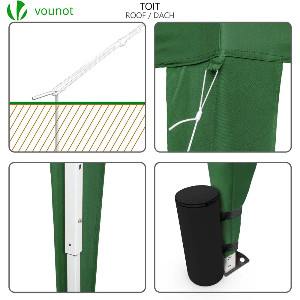 VOUNOT 3m x 3m Pop Up Gazebo with Sides & 4 Weight Bags & Carry Bag, Green