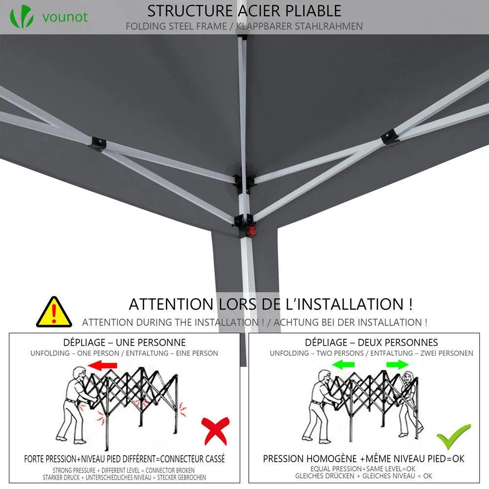 VOUNOT 3m x 3m Pop Up Gazebo with Sides & 4 Weight Bags & Carry Bag, Grey