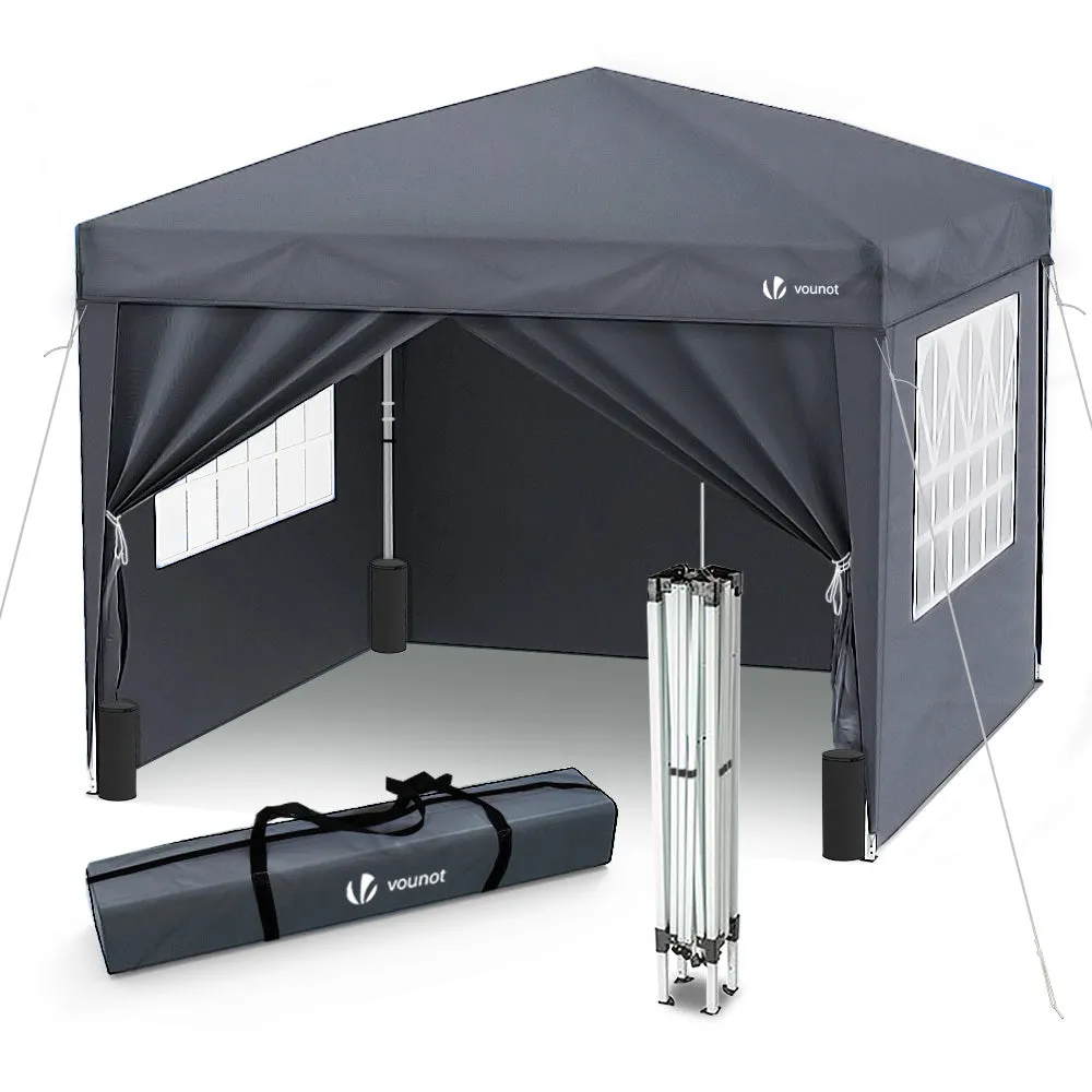 VOUNOT 3m x 3m Pop Up Gazebo with Sides & 4 Weight Bags & Carry Bag, Grey