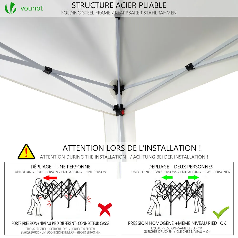 VOUNOT 3m x 3m Pop Up Gazebo with Sides & 4 Weight Bags & Carry Bag, White